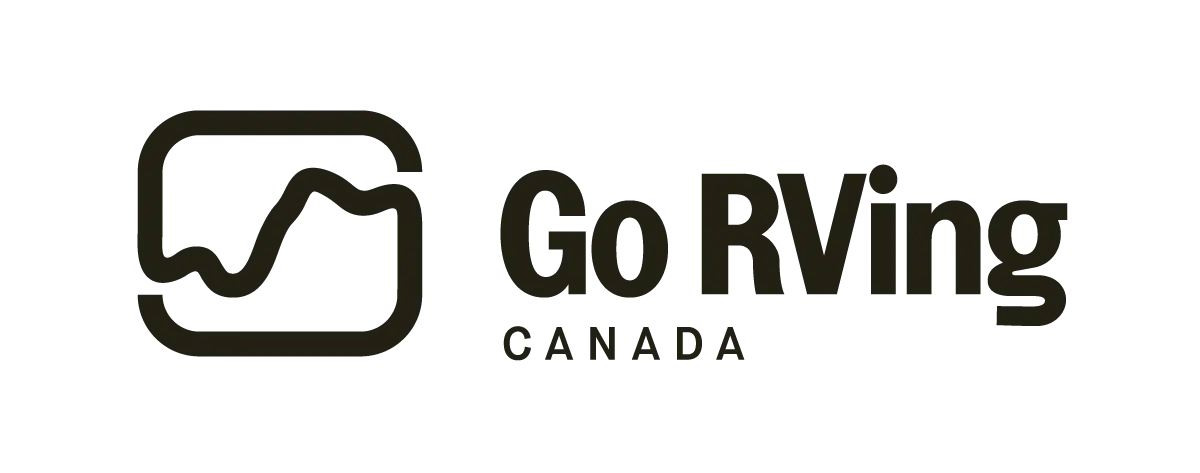 Logo for Go RVing Canada featuring a stylized outline of a mountain inside a rounded rectangle, with the text "Go RVing CANADA" to the right.