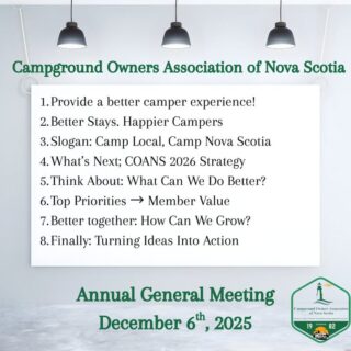 Yesterday during COANS Annual General Meeting, Private Campground owners from across Nova Scotia came together with one goal: to deliver an even better experience for YOU — our campers!

From improving guest services to exploring new benefits for our members, we are working hard behind the scenes to make your next camping trip unforgettable.

📍 We remain camper-focused.
📈 Member-driven.
🛠️ Always improving.

Because when our campgrounds grow stronger, your experience gets better!
Learn more 👉www.campingnovascotia.com

#CampNovaScotia #COANS #BetterCampingNS #CamperExcellence #ExploreNovaScotia #CampgroundLife #CampingCommunity #RVCamping #CampLocal #SupportLocalCampgrounds #NSCampgrounds
