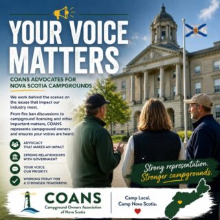 We may not always be visible, but we're always working for Nova Scotia's private campground owners.  From fire ban discussions to campground licensing and industry issues, COANS works to ensure your voices are heard where it matters most.

The more campground owners who stand together, the stronger our voice becomes when advocating for the future of camping in Nova Scotia.

If you're not yet a member, we invite you to learn more about how COANS is working to support, promote, and advocate for campgrounds across the province. Contact us at campingnovascotia@gmail.com to learn more.

#CampNovaScotia #COANS #CampgroundOwners #StrongerTogether