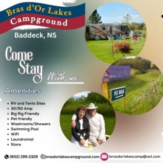COANS Featured Campground: Bras d'Or Lakes Campground

Begin your Cape Breton journey at Bras d'Or Lakes Campground, the only lakefront campground in Baddeck.

Enjoy:​
✅ Spacious RV & tent sites with full hookups
✅ 15/30/50 Amp Service
​✅ Camper cabins for a cozy stay​
✅ Heated pool, playground, and clubhouse​
✅ Restrooms/Hot Showers
✅ Pet Friendly

With direct access to the UNESCO-designated Bras d'Or Lake and proximity to the Cabot Trail, it's the perfect basecamp for your Nova Scotia adventure.​

🗓️ Open Season: June 25 – Sept 15, 2025​
🌐 Book now: brasdorlakescampground.ca

🔗 Discover more COANS member campgrounds: campingnovascotia.com
Camp Local. Camp Nova Scotia.