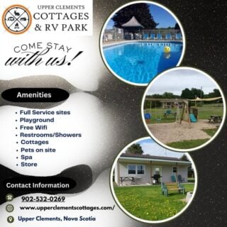COANS Member Spotlight: Upper Clements Cottages & RV Park

Tucked in the heart of Nova Scotia’s scenic Annapolis Valley, Upper Clements Cottages & RV Park  offers an idyllic escape where tranquility, comfort, and unique charm come together. Set against the stunning backdrop of the Annapolis River and North Mountain, it’s a getaway that truly stands out.

👉Cozy, ocean-view accommodations: Choose from seven spacious, two-bedroom cottages—one of which is fully accessible—with thoughtful amenities like heat-pumped A/C & heating, fully equipped kitchens, verandas, cozy décor, and free fiber Wi‑Fi
👉Pet-friendly and family-loved: Families delight in meeting playful goats and free-roaming bunnies—embracing nature in the most charming way
👉Spacious and well-equipped RV options: Enjoy roomy pull-through, monthly, and seasonal RV sites (33 in total), complete with full or two-service hookups, picnic tables, fire pits, and free Wi-Fi

📍 Plan your getaway: 👉 www.upperclementscottages.com
🧭 For more Nova Scotia destinations, visit: 👉 www.campingnovascotia.com

#CampingNovaScotia #VisitNovaScotia #ExploreCanada #UpperClementsCottages #AnnapolisValley #PetFriendlyCamping #FamilyCamping #NordicRetreat #RVLife #CottageStay #COANSMember #CampWithConfidence