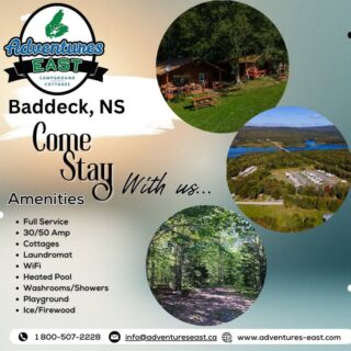 COANS Campground Spotlight: Adventures East Campground

Looking for the perfect camping destination on Cape Breton Island? Adventures East Campground and Cottages is just minutes from the Cabot Trail and Bras d’Or Lake, offering:

✅ Full-service RV & tent sites
✅ Cozy, fully equipped log cottages
✅ Heated outdoor pool & playground
✅ Clean washrooms, laundry & Wi-Fi

Explore Baddeck, sail the lake, or relax under the stars. Whether you’re camping or cottaging, comfort and adventure meet here!

🗓️ Open May 15 – Oct 20th
🌐 Book now: www.adventures-east.com

🔗 Discover other COANS members at www.campingnovascotia.com
Camp Local. Camp Nova Scoti