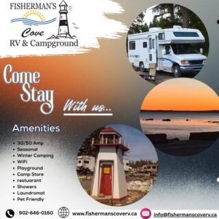 Featured COANS Campground: Fisherman's Cove RV & Campground

Experience coastal camping at Fisherman's Cove RV & Campground, located just across from Hunts Point Beach. Enjoy:​

👉Spacious RV & tent sites with 30 or 50-amp service​
👉On-site RV rentals for a hassle-free stay​
👉The Cove Coffee & Snack Bar offers a variety of menu options​
👉Rental options including E-Bikes, Hoverboards, and Propane Fire Pits​

With nearby attractions like Summerville and Carters Beaches, and the town of Liverpool just 12 km away, it's the perfect spot for your Nova Scotia coastal adventure.​

🗓️ Open Season: May 1
🌐 Book your spot now: www.fishermanscoverv.ca

Discover more COANS member campgrounds: www.campingnovascotia.com
Camp Local. Camp Nova Scotia.

#NovaScotiaCamping #COANS #CampLocalCampNovaScotia #HuntsPointCamping #ExploreNovaScotia #CampingLife