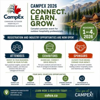 ATTENTION NOVA SCOTIA PRIVATE CAMPGROUND OWNERS:                               For COANS Members and Non-Members, registration is open for the 2026 Canadian Outdoor Hospitality Conference & Expo!

Join campground owners,  suppliers, and industry leaders from across Canada for four days of education, networking, collaboration, and business growth.

The event will feature:
• Expert-led education sessions
• Operator roundtables and workshops
• National industry networking
• CampEx: a dynamic supplier trade show
• Sponsorship and brand partnership opportunities

Whether you’re looking to strengthen your operation, connect with campground decision-makers, showcase your products and services, or position your brand at the center of Canada’s outdoor hospitality industry — the Canadian Outdoor Hospitality Conference and Expo is where those conversations happen.

November 1–4, 2026
Sheraton Vancouver Airport Hotel
Richmond, British Columbia

Attendee registration, exhibitor opportunities, and sponsorship details are now available at https://cohce.ca/
#CampEx2026 #OutdoorHospitality #CampgroundIndustry #RVIndustry #Campgrounds #TourismIndustry #HospitalityLeadership