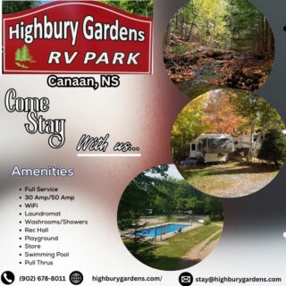 COANS Featured Campground: Highbury Gardens RV Park 🍇 Stay in the heart of Nova Scotia’s beautiful Annapolis Valley!

Highbury Gardens RV Park is your peaceful home base for wine tours, farm markets, and valley adventures.

Enjoy:
✅ Full-service RV sites & spacious pull-thrus
🏊 Heated outdoor pool & play areas
🚶‍♂️ Easy access to trails, shopping & dining
🐾 Pet-friendly for your four-legged campers

Relax, recharge, and discover why the Valley is a must-visit!

🗓️ Open May – October
🌐 Book now: https://highburygardens.com/reservations-form/

🔗 Explore more campgrounds: campingnovascotia.com
Camp Local. Camp Nova Scotia.

#NovaScotiaCamping #COANS #CampLocalCampNovaScotia #HighburyGardens #AnnapolisValley #ExploreNovaScotia #CampingLife
