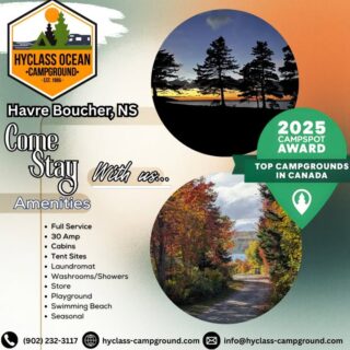 COANS Featured Campground: Hyclass Ocean Campground

Ocean views, salty breezes, and award-winning hospitality await at Hyclass Ocean Campground —named one of Campspot’s Campgrounds of the Year!

Enjoy:
✅ Spacious oceanfront RV & tent sites
🏖️ Private beach access & shoreline trails
🔥 Campfires under starry skies
🐾 Pet-friendly and family-approved

Wake up to the sound of the waves—and experience why Hyclass is one of Canada’s top camping destinations!

🗓️ Open May – October
🌐 Book now: campspot.com/book/hyclassoceancampground

🔗 Find more ocean escapes: campingnovascotia.com
Camp Local. Camp Nova Scotia.
#NovaScotiaCamping #COANS #CampLocalCampNovaScotia #HyclassOceanCampground #OceanfrontCamping #CampspotCampgroundOfTheYear #ExploreNovaScotia #CampingLif