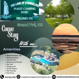 COANS Member Spotlight: Land of Evangeline Family Camping Resort 🔦

Looking for breathtaking views and family‑friendly fun on the Bay of Fundy? @LandofEvangeline Family Camping Resort is your next must‑visit destination! 🌅🏕️

What makes Evangeline special:
👉 A mix of spacious RV and seasonal sites with 30 amp hookups, water, and sewer
👉 A heated swimming pool, arcade, playground, and plenty of outdoor space for all ages
👉 Convenient amenities like modern washrooms, laundry facilities, dump station, firepits, and a campground store
👉 Close proximity to wineries, beach access, and scenic Annapolis Valley adventures

📍 Plan your getaway today:
👉 https://evangelinecampground.wordpress.com/

🧭 For more Nova Scotia destinations, visit:
👉 www.campingnovascotia.com

#COANScamping #CampingNovaScotia #VisitNovaScotia #LandOfEvangeline #BayOfFundy #FamilyCamping #RVLife #TentCamping #ExploreNS #CampWithConfidence