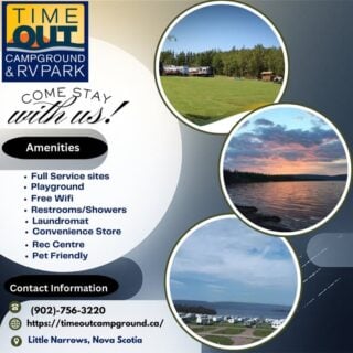 COANS Member Spotlight: Time‑Out Campground & RV Park

Nestled on 20 acres with a dramatic 1,000‑foot shoreline along Whycocomagh Bay in Cape Breton, Timeout Campground offers stunning waterfront views, peace, and professional hospitality that make every visit a serene escape.

Here’s why it stands out:

👉Fully serviced comfort with 93 pull-through sites—including electricity, water, sewer, showers, flush toilets, a laundromat, and free Wi‑Fi
👉World Class Attractions nearby!
👉Endless outdoor adventures: Perfectly situated for exploring the Cabot Trail, fishing, kayaking, cultural attractions, and even pub nights with live Cape Breton music

📍 Plan your getaway today: 👉 https://timeoutcampground.ca/reservations/

🧭 For more Nova Scotia destinations, visit: 👉 www.campingnovascotia.com
#CampingNovaScotia #VisitNovaScotia #ExploreCanada #TimeoutCampground #CapeBretonNS #WaterfrontCamping #ProfessionalCamping #RVLife #Te