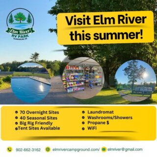 Featured COANS Campground: Elm River RV Park

Discover tranquility at Elm River RV Park, nestled near the Bay of Fundy. Enjoy:​

👉70 spacious overnight RV & tent sites​
👉Swimming pool & river tubing​
👉Laundromat, clean washrooms & free Wi-Fi​
👉Pet-friendly environment with playground​

Explore nearby attractions like the world's highest tides, Victoria Park, and local museums.​
🗓️ Open Season: May 15 – October 15​
 🌐 Book your spot now: elmrivercampground.com

Discover more COANS member campgrounds: campingnovascotia.com
Camp Local. Camp Nova Scotia.
 #NovaScotiaCamping #COANS #CampLocalCampNovaScotia #GlenholmeCamping #ExploreNovaScotia #CampingLife